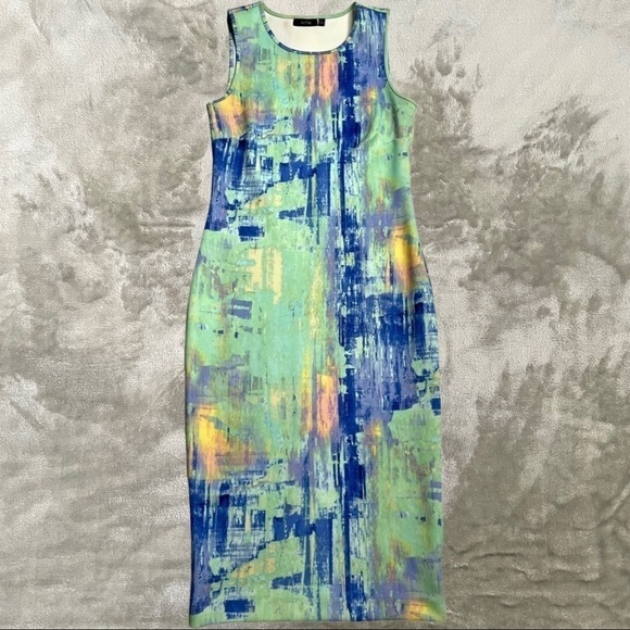 Apt. 9 Multi-Color Sleeveless Scuba Scoop Neck Midi Fitted Dress 4 - Picture 1 of 11